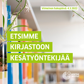 Bibliothek des Goethe-Instituts Finnland mit Text zu einer Stellenausschreibung