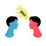 일러스트: 서로를 바라보는 두 얼굴 사이에 뾰족한 말풍선으로 '비치'라는 단어가 들어 있다.