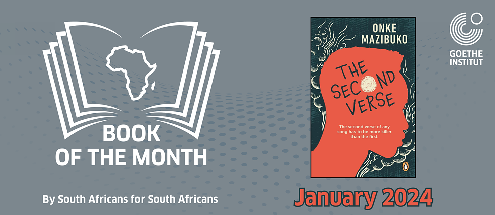 On the left is the logo of the Book of the Month series, on the right the cover of "The Second Verse" by Onke Mazibuko 