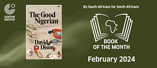 On the left is the logo of the Book of the Month series, on the right the cover of "The Good Nigerinan" by David Dison