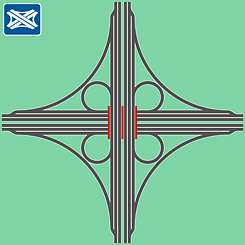 Junction diagram of cloverleaf type motorway interchange