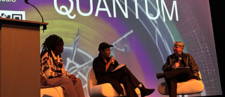 Interdisciplinary theorist Prof. Karen Barad was joined by visionary artists, Rasheedah Phillips and Camae Ayewa of Black Quantum Futurism, for an evening of conversation and sound exploring material quantum temporalities