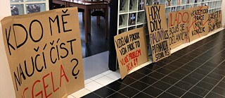 Photo is showing protest posters produced at the university in preparation for the demonstration. 