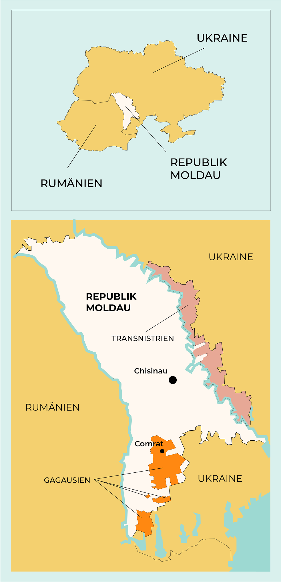 Lage der Republik Moldau und des Territoriums Gagausien