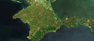 Illustration is showing a Satellite image of the Crimea area. 