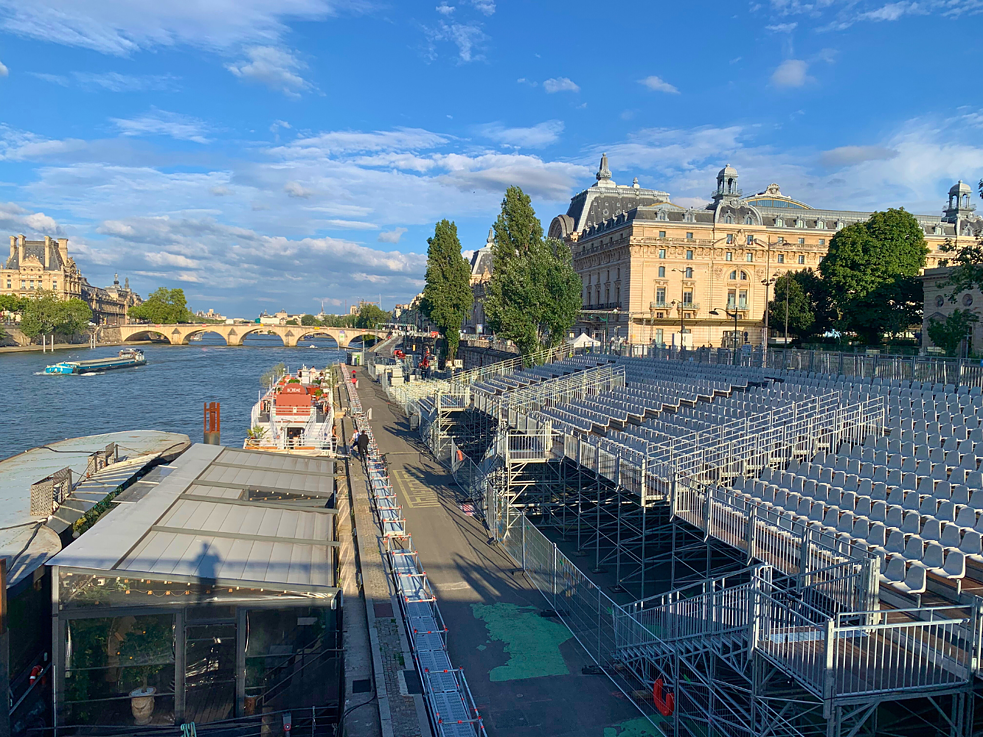 The Seine in Paris. A grandstand was set up on the banks for spectators of the opening ceremony.