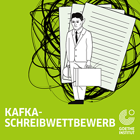 Kafka als Zeichnung mit einem Koffer