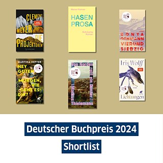 Die Cover der sechs nominierten Bücher für die Shortlist des Deutschen Buchpreis