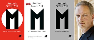 Antonio Scurati mit Buchcovers