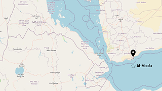 Mapa mostrando a localização do Porto de Al-Ma'ala, Aden, Iêmen.