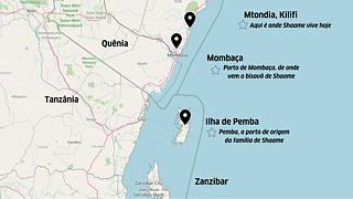 Mapa da Ilha de Pemba, Mombasa e Zanzibar