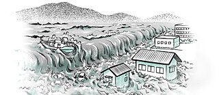 Illustration of a tsunami catastrophe in Japan