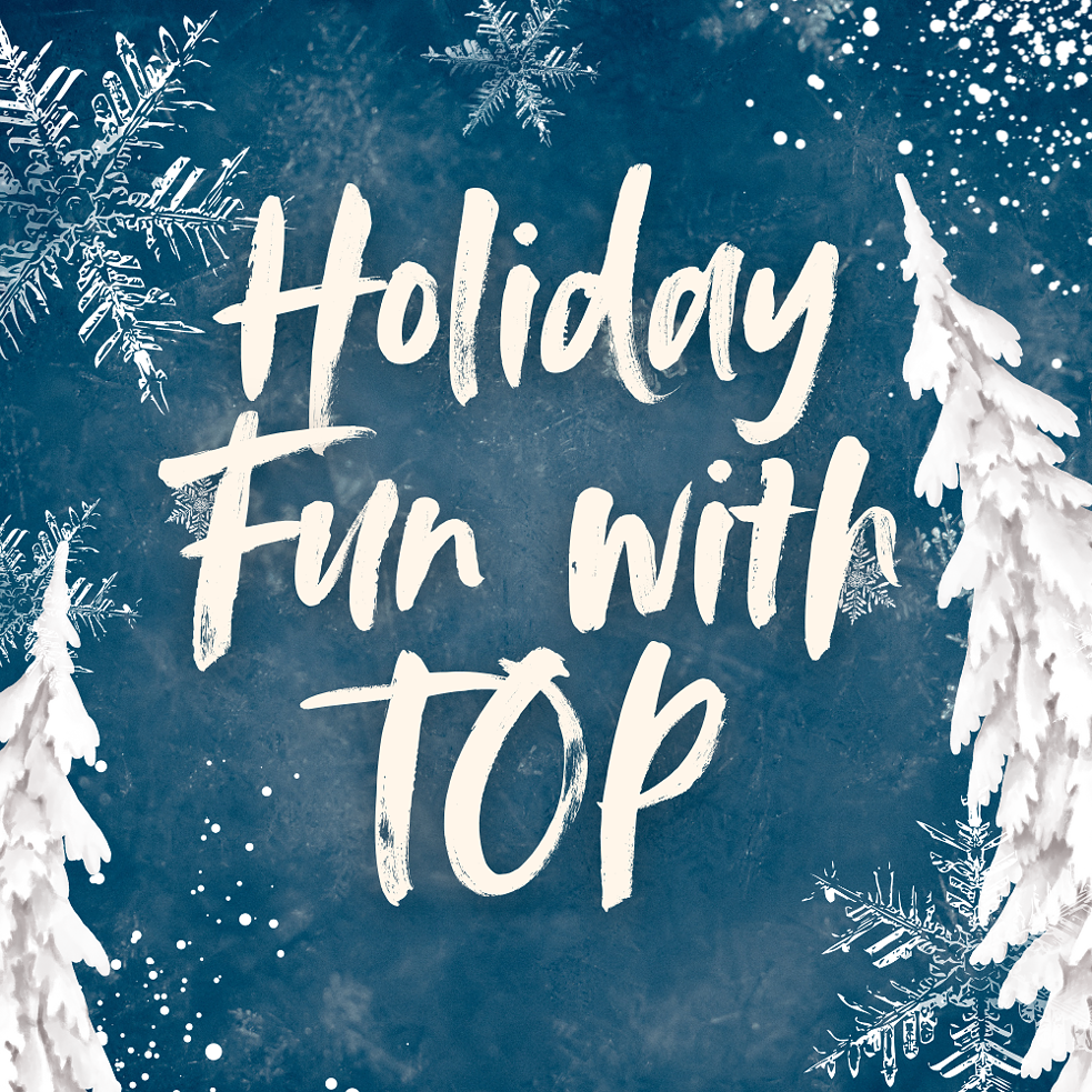 Holiday Fun with TOP Green holly with Holiday Fun with Top across the image