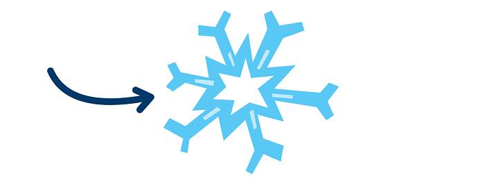 Illustration of a snowflake. An arrow points to the snowflake.