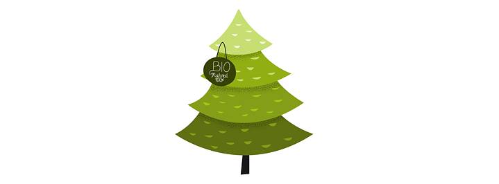 Illustration Christmas tree with organic certification