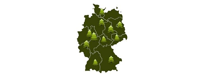 Map of Germany with small illustrated fir trees