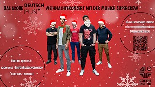 5 Mitglieder der Band Munich Supercrew vor rotem weihnachtlichem Hintergrund ©   MSC