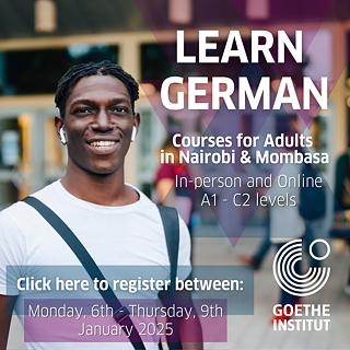 Poster adverting learning German featuring a young man