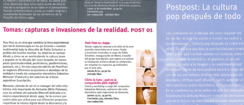 Detalles del programa del ciclo Post Post. 